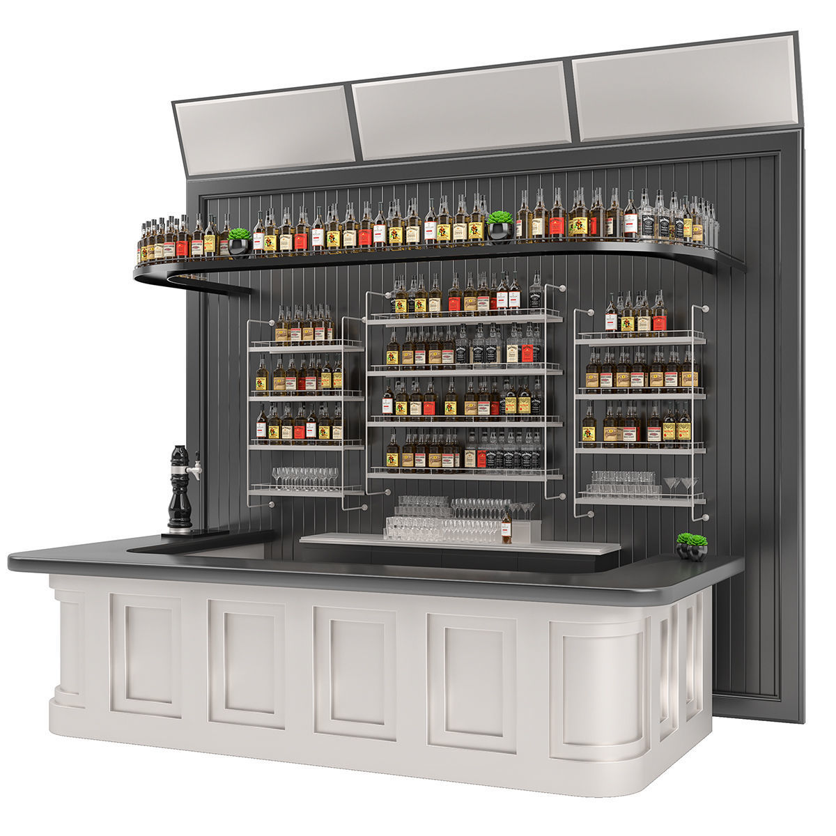 Bar set 01 part 04 bar counter and drinks and shelves 3D model_1