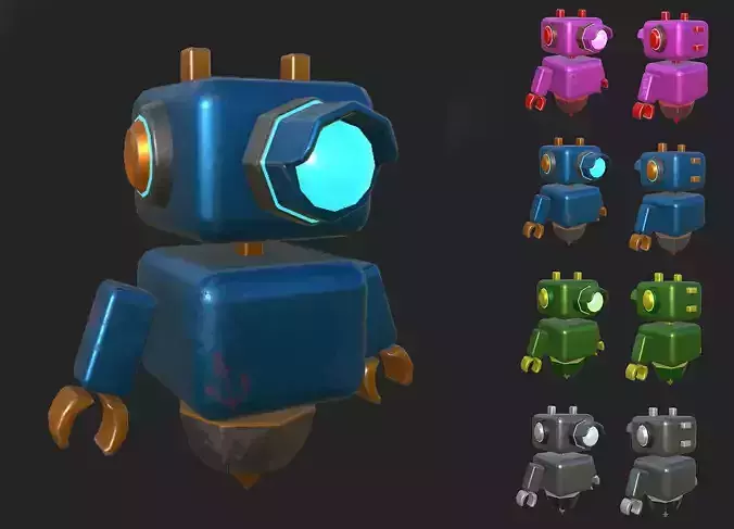 Cartoon robot with 4 color textures Low-poly 3D model