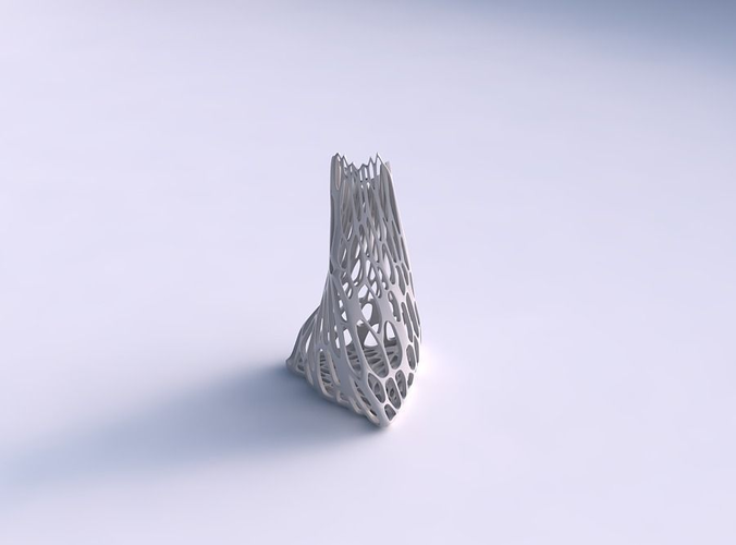 Vase twist grounded tipping triangle with cracked organic lattice 