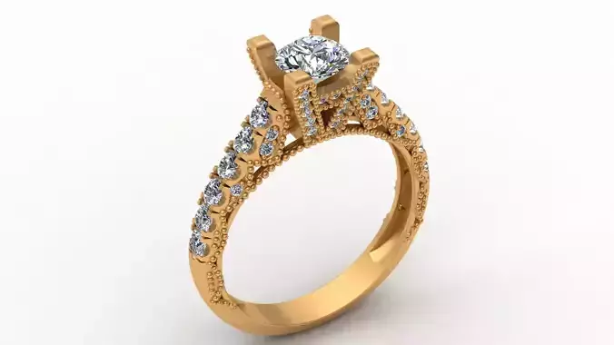 Engagement Ring Beads Design Gold Diamond Ring