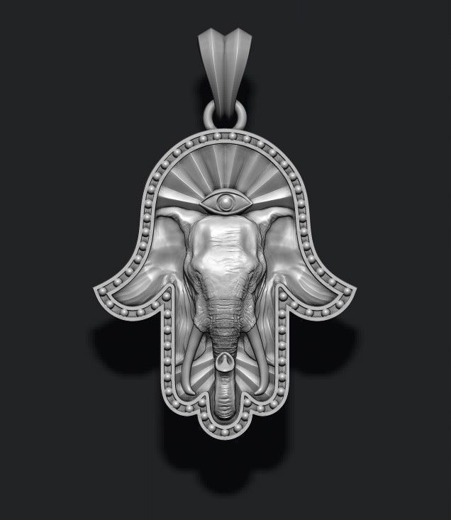 Hamsa elephant pendant  3D print model_5