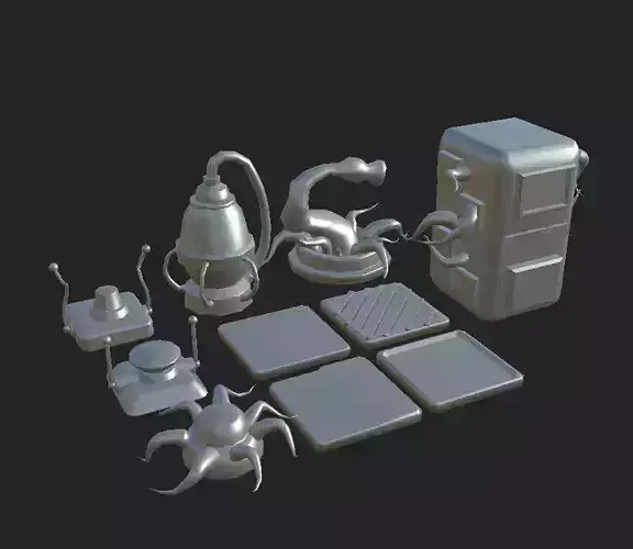 Sci Fi props for game NO texture no UVW mapping Low-poly 3D model