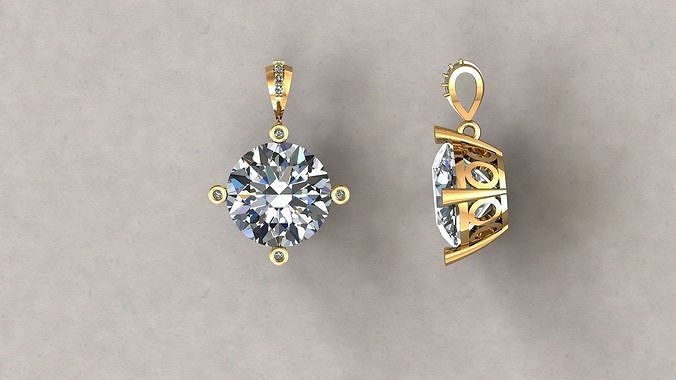 Pendant oval shaped diamond with accents 3D print model