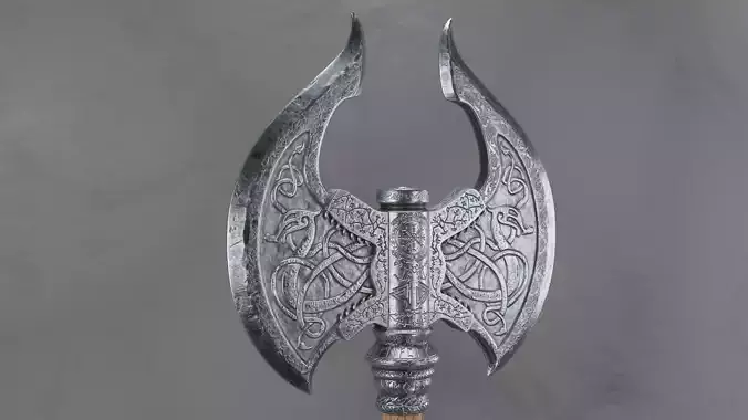 Viking two handed axe Low-poly 3D model