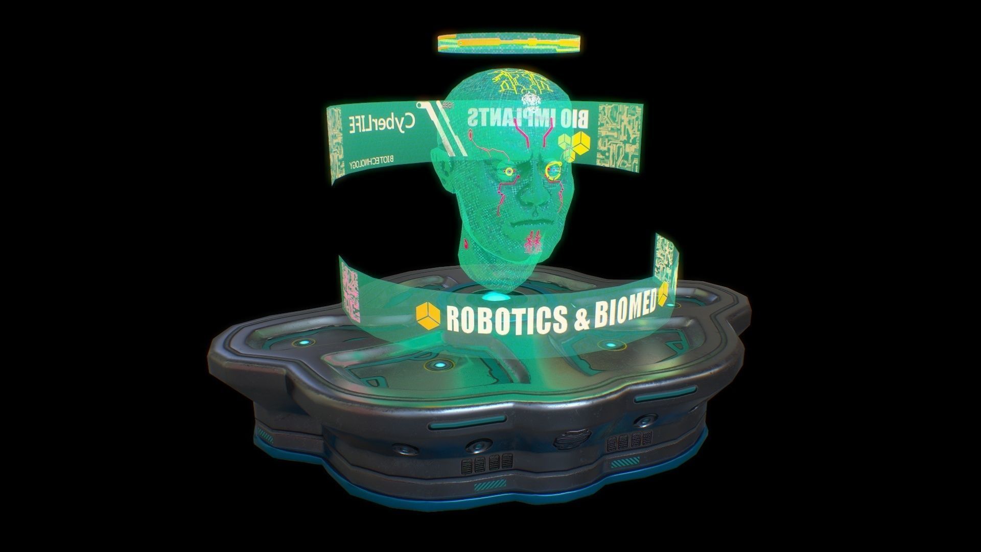 Low poly cyberpunk holographic head banner Low-poly 3D model