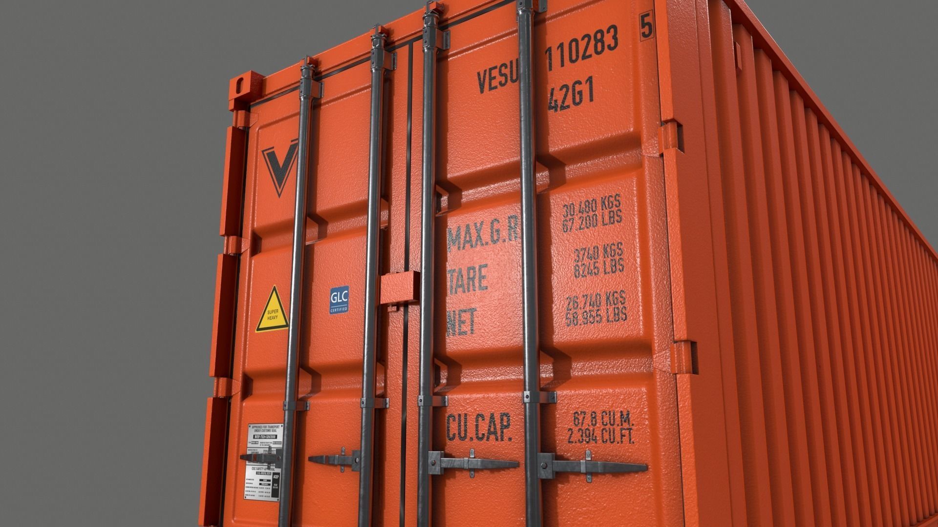 PBR 40 ft Shipping Cargo Container - Orange Low-poly 3D model_15