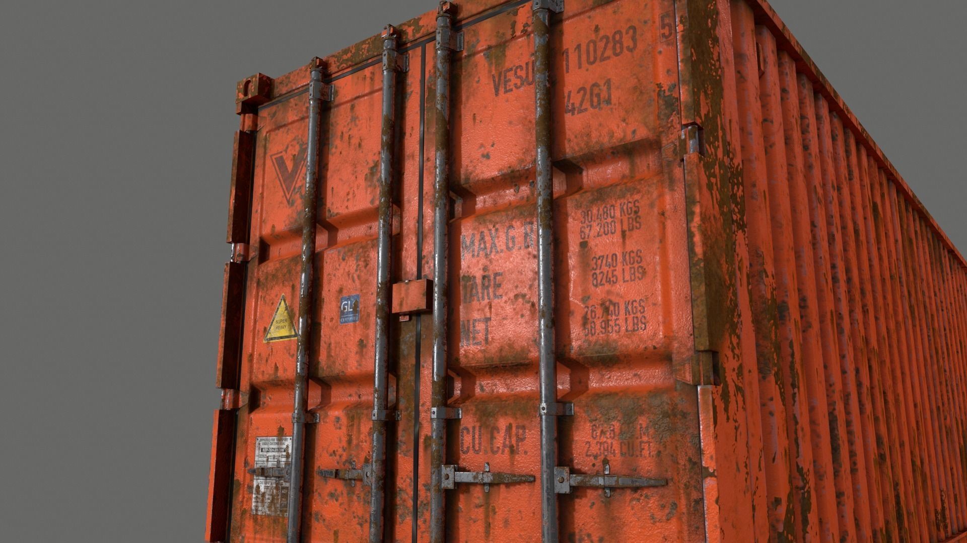 PBR 40 ft Shipping Cargo Container - Orange Low-poly 3D model_17