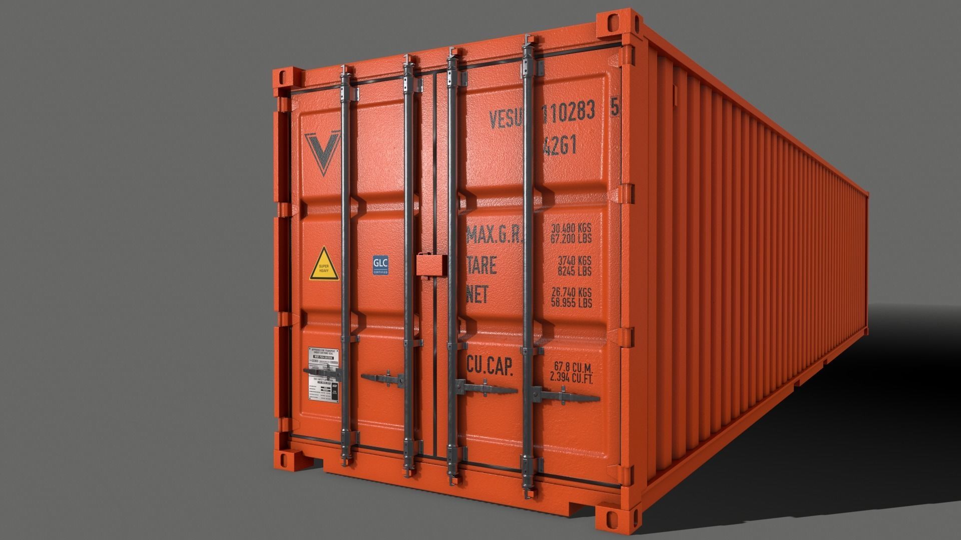 PBR 40 ft Shipping Cargo Container - Orange Low-poly 3D model_5