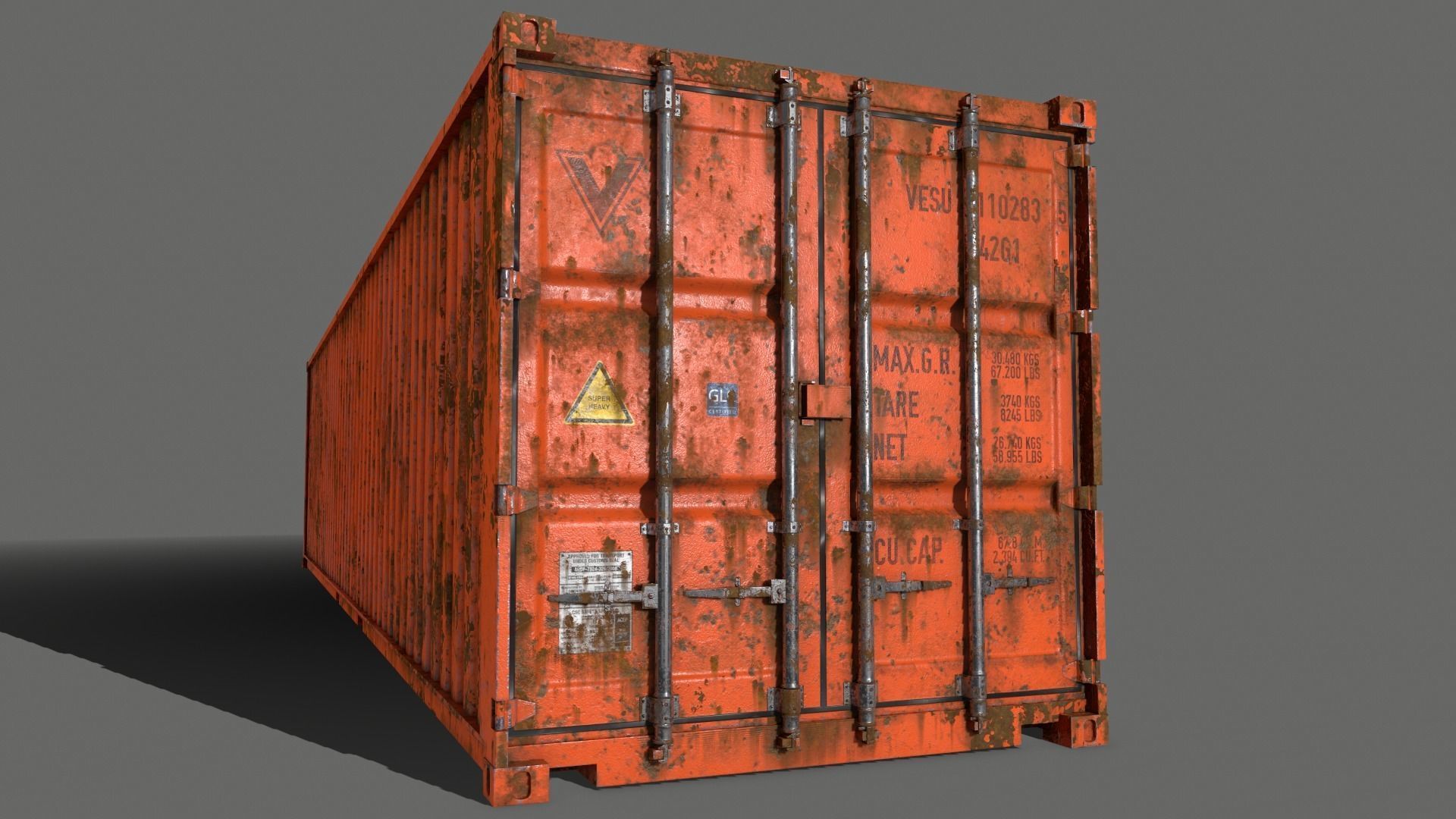PBR 40 ft Shipping Cargo Container - Orange Low-poly 3D model_18