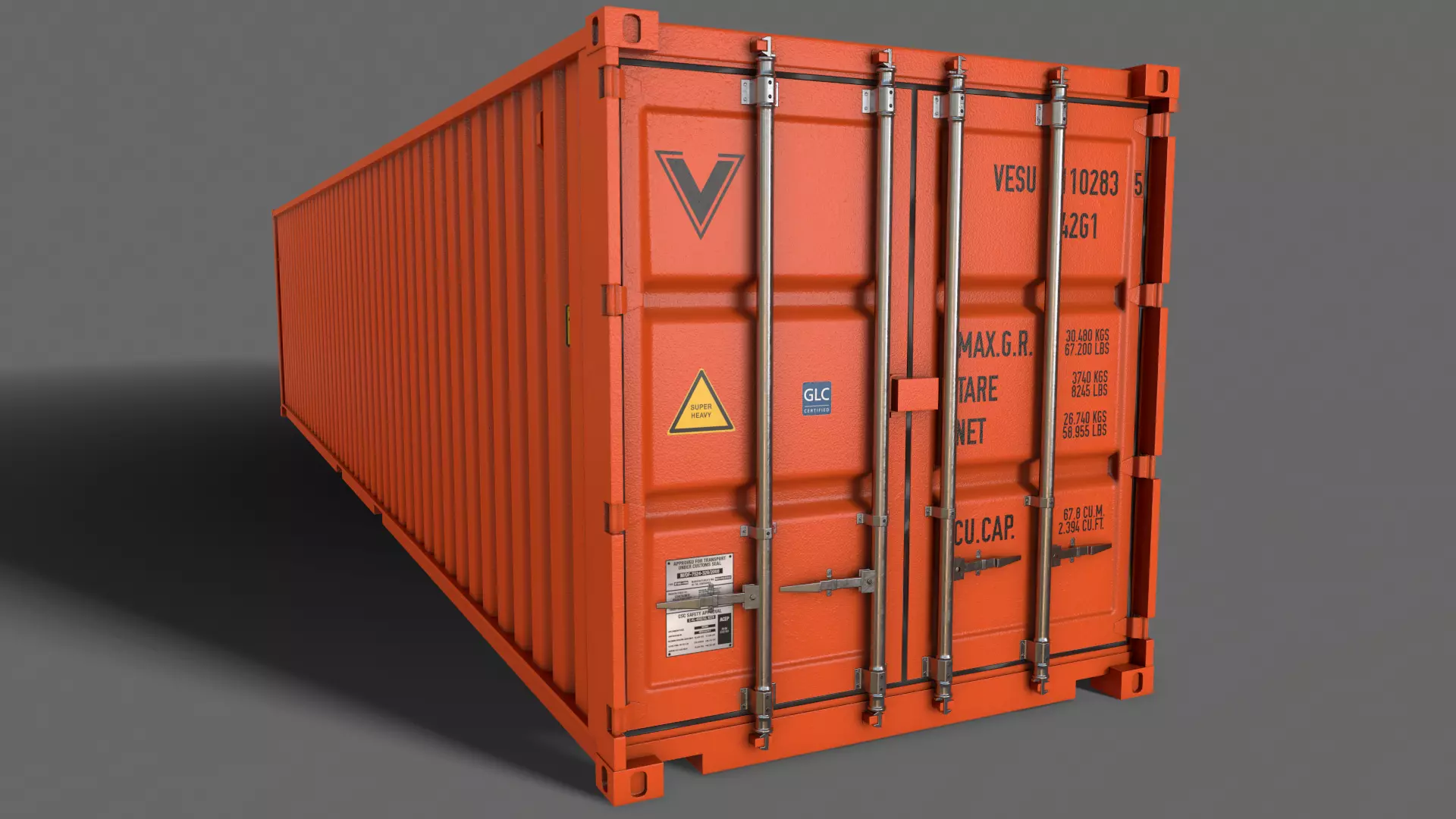 PBR 40 ft Shipping Cargo Container - Orange Low-poly 3D model_0