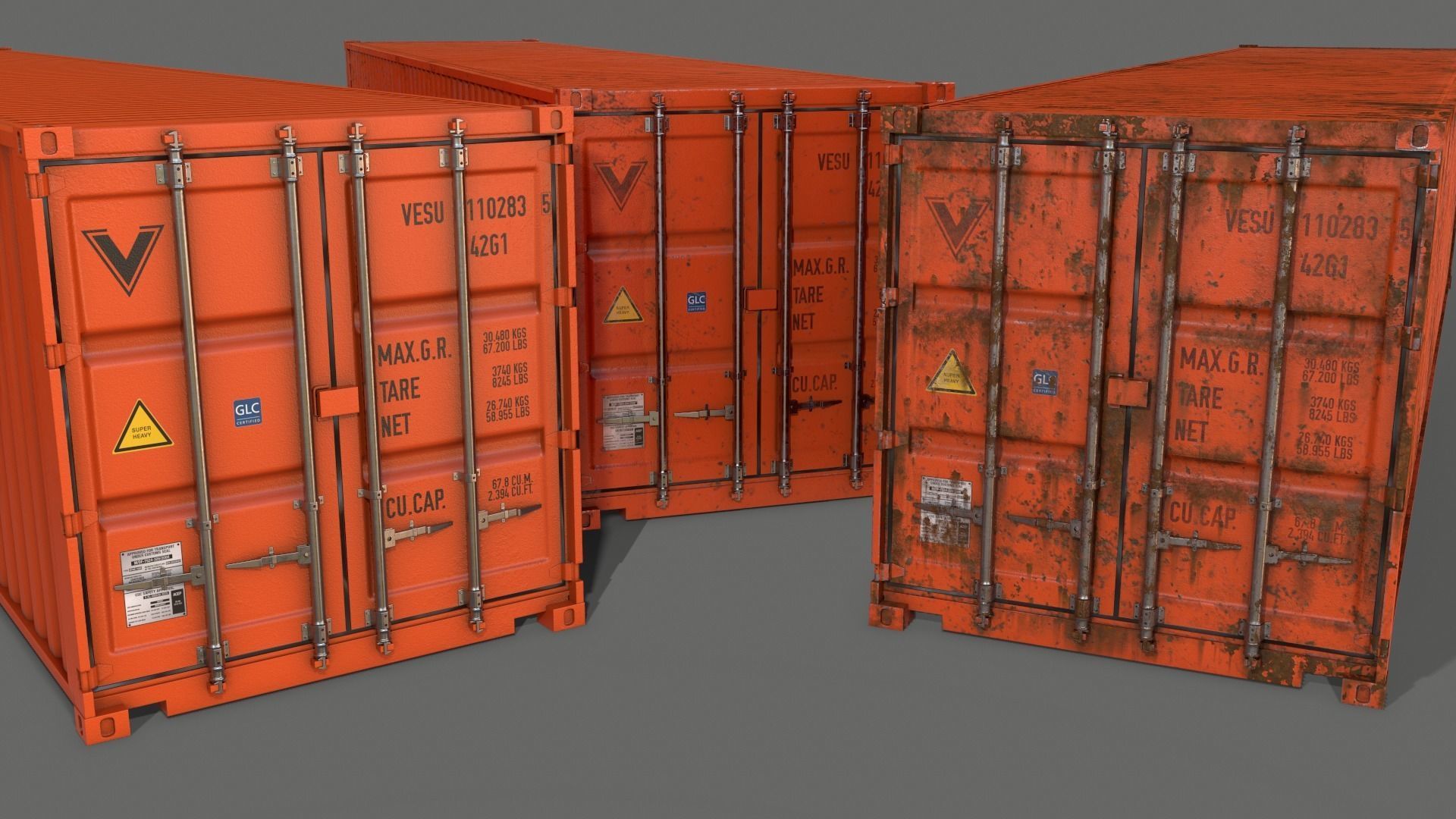 PBR 40 ft Shipping Cargo Container - Orange Low-poly 3D model_4