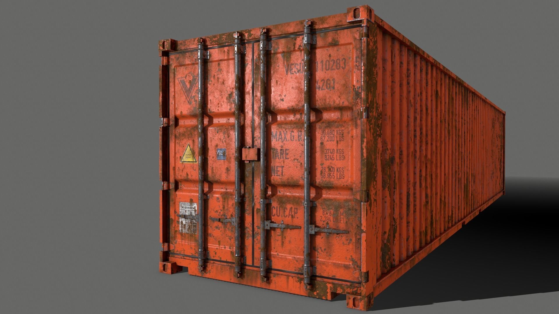 PBR 40 ft Shipping Cargo Container - Orange Low-poly 3D model_7
