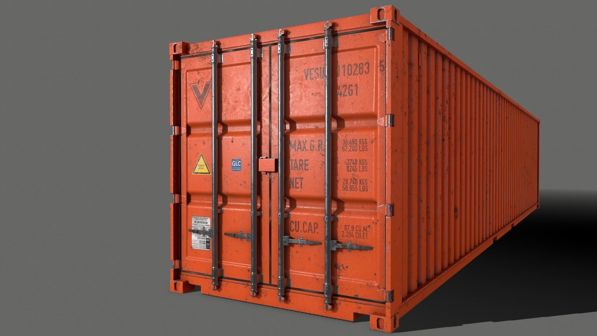PBR 40 ft Shipping Cargo Container - Orange Low-poly 3D model_6