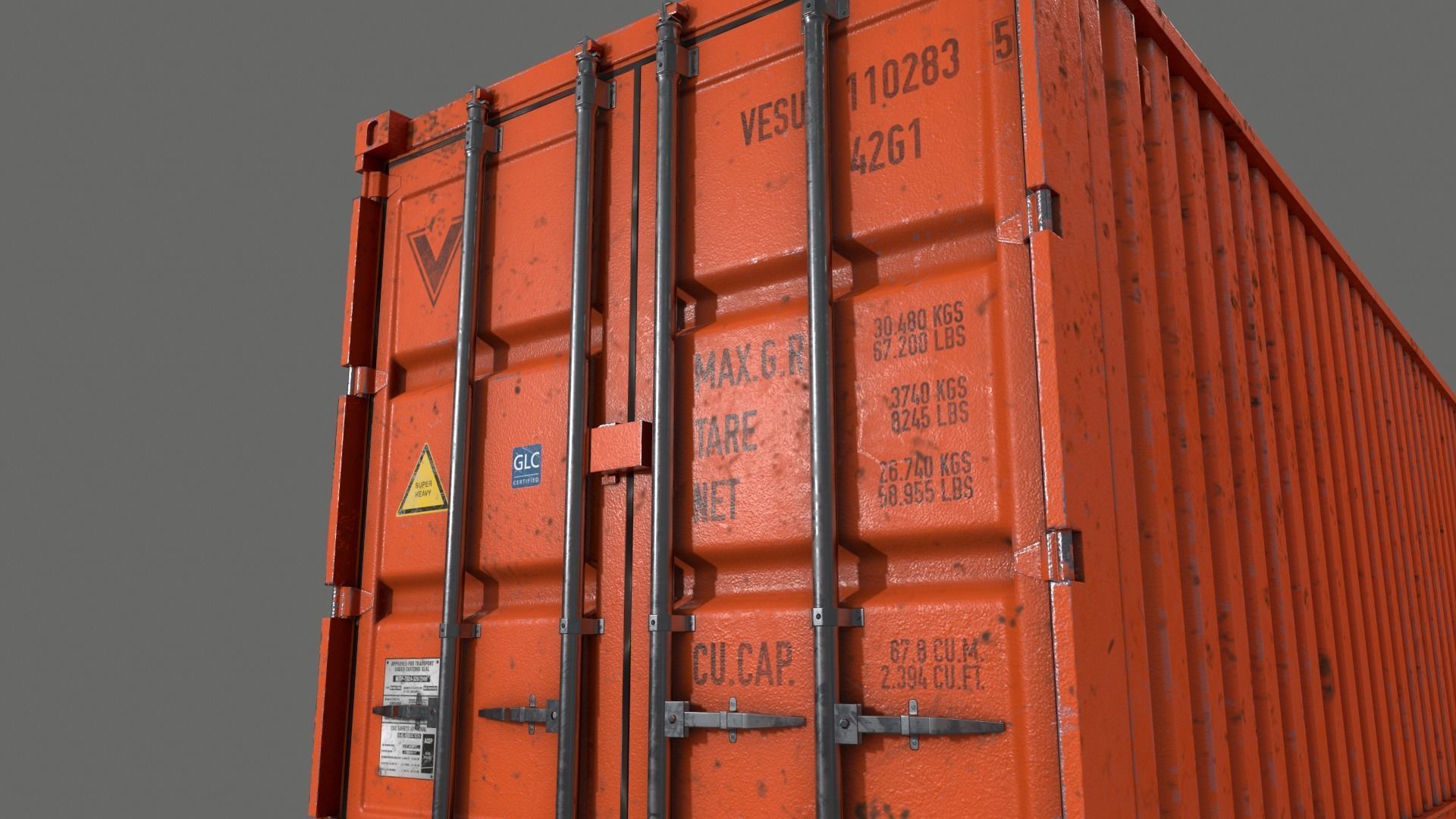 PBR 40 ft Shipping Cargo Container - Orange Low-poly 3D model_16