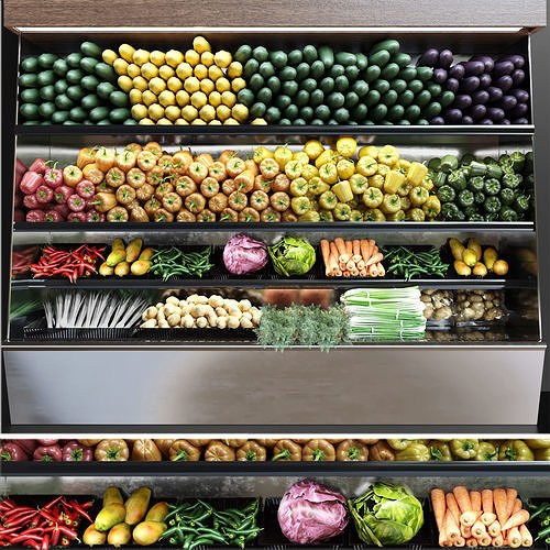 Showcase with vegetables 3D model