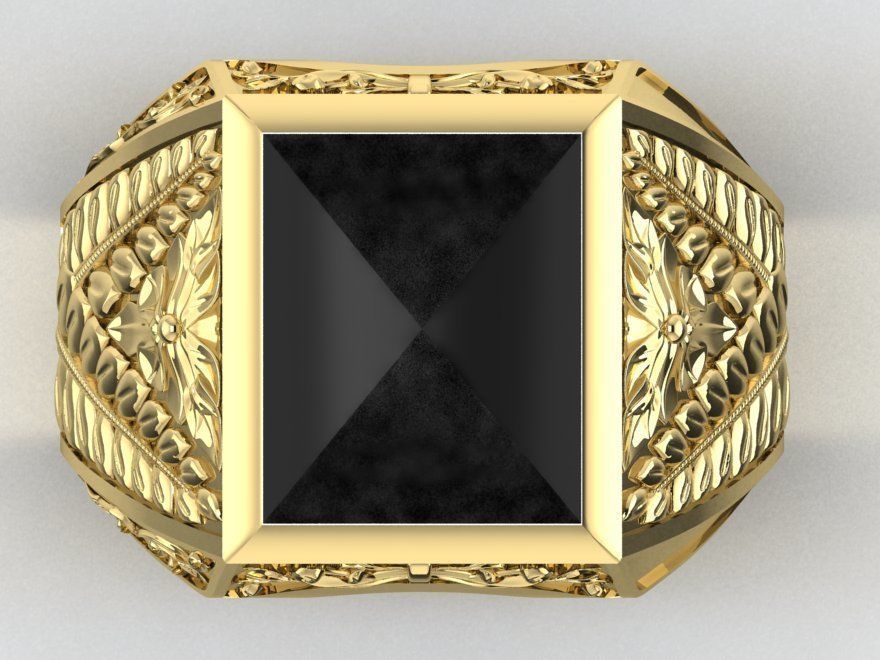Mens ring with floral ornament two options 3D print model_4