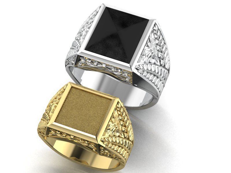 Mens ring with floral ornament two options 3D print model_2