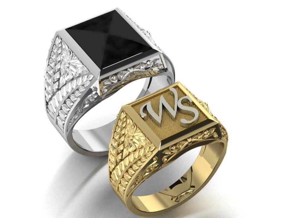 Mens ring with floral ornament two options 3D print model_1