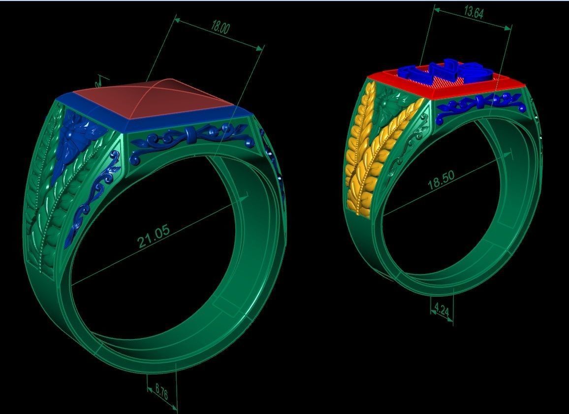 Mens ring with floral ornament two options 3D print model_9