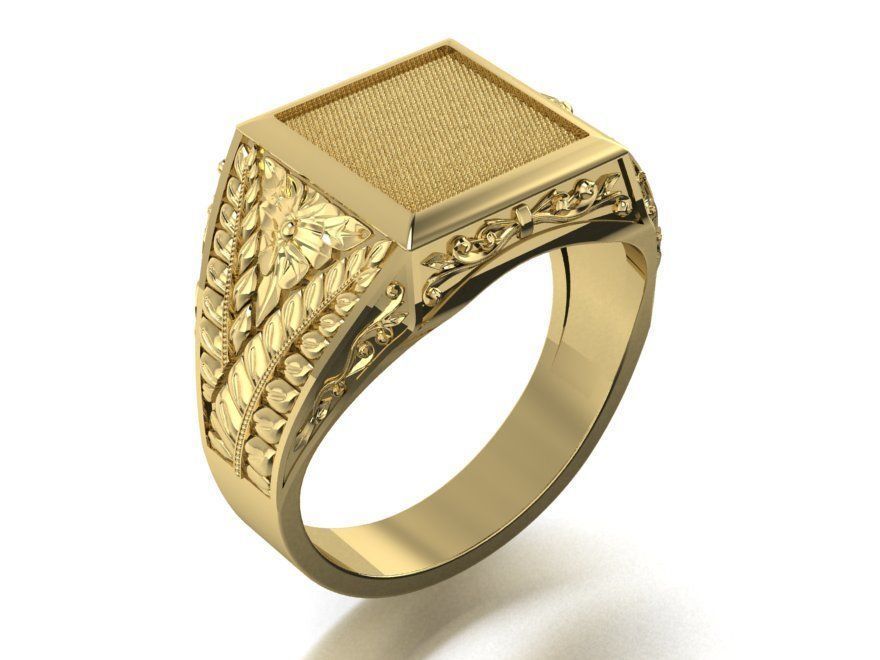 Mens ring with floral ornament two options 3D print model_3