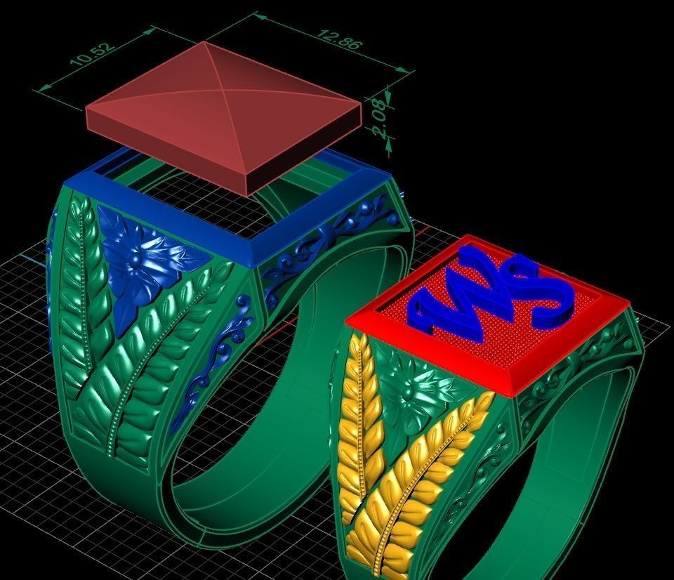 Mens ring with floral ornament two options 3D print model_6