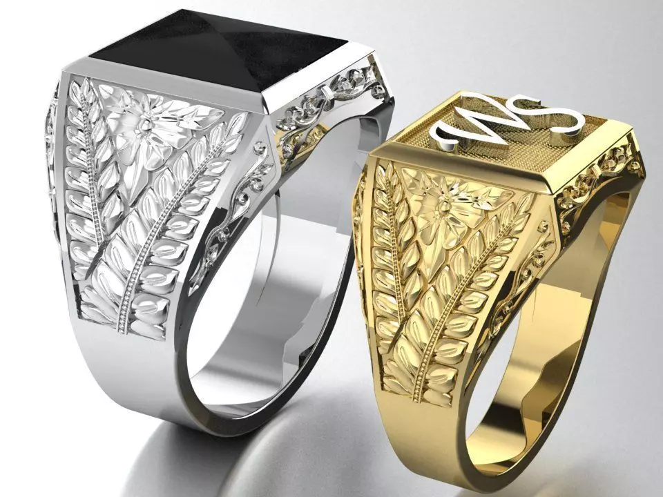 Mens ring with floral ornament two options 3D print model_0