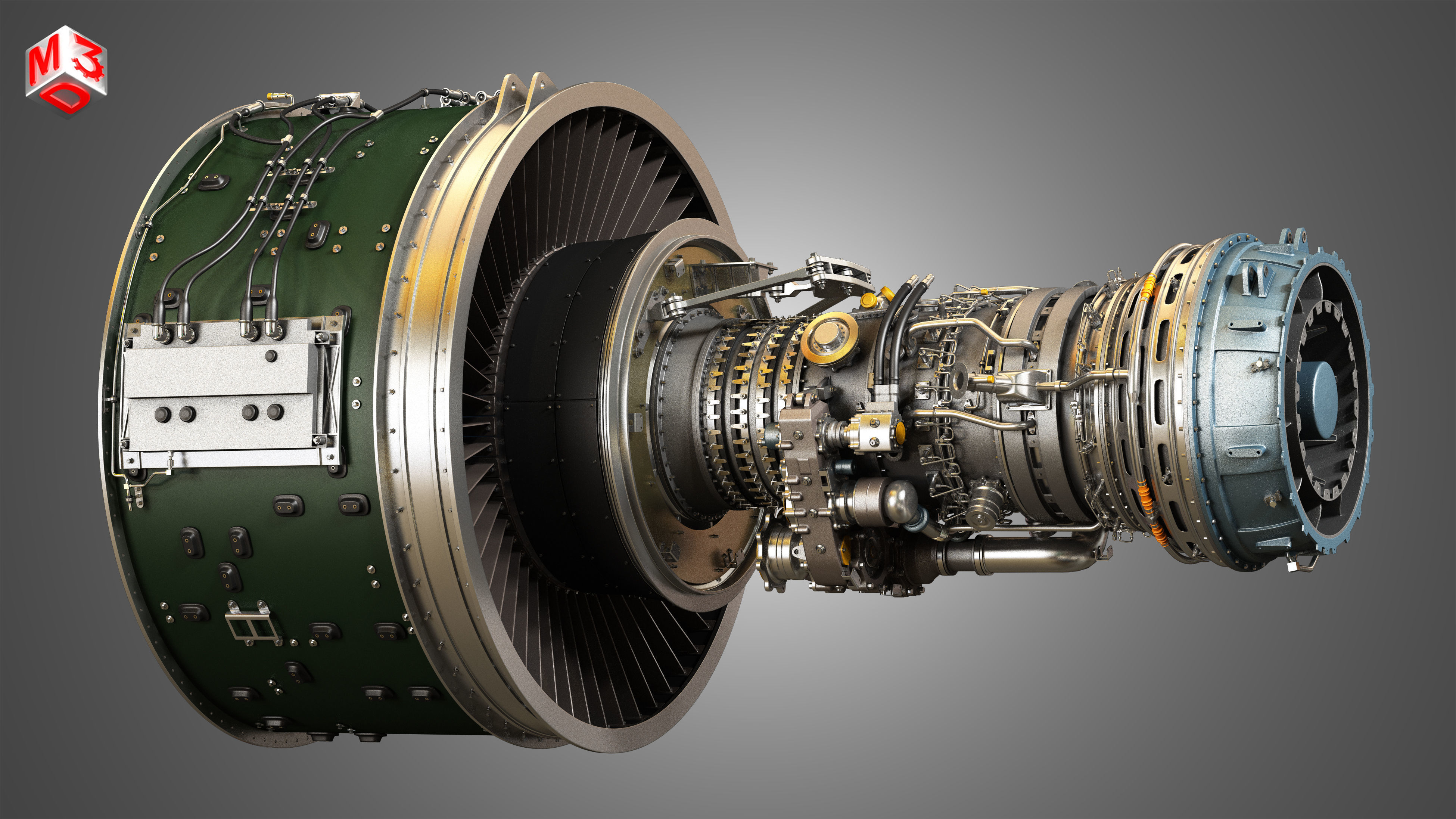 PW GTF Geared Turbofan Engine - with Interior Parts 3D model_24
