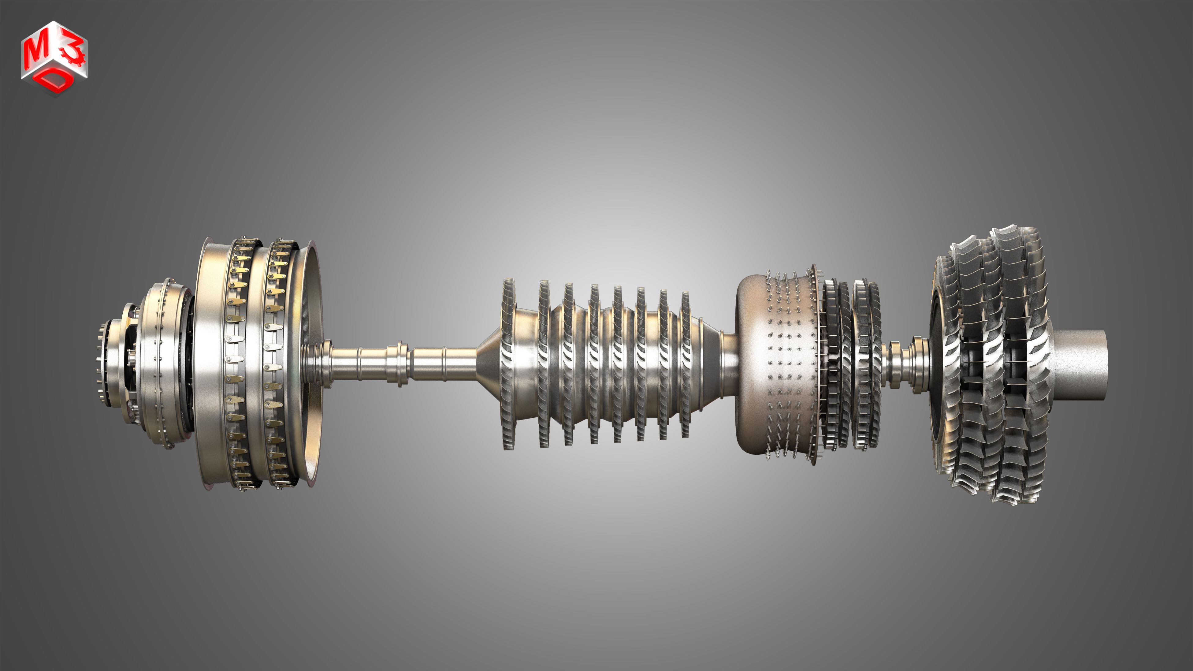 PW GTF Geared Turbofan Engine - with Interior Parts 3D model_18