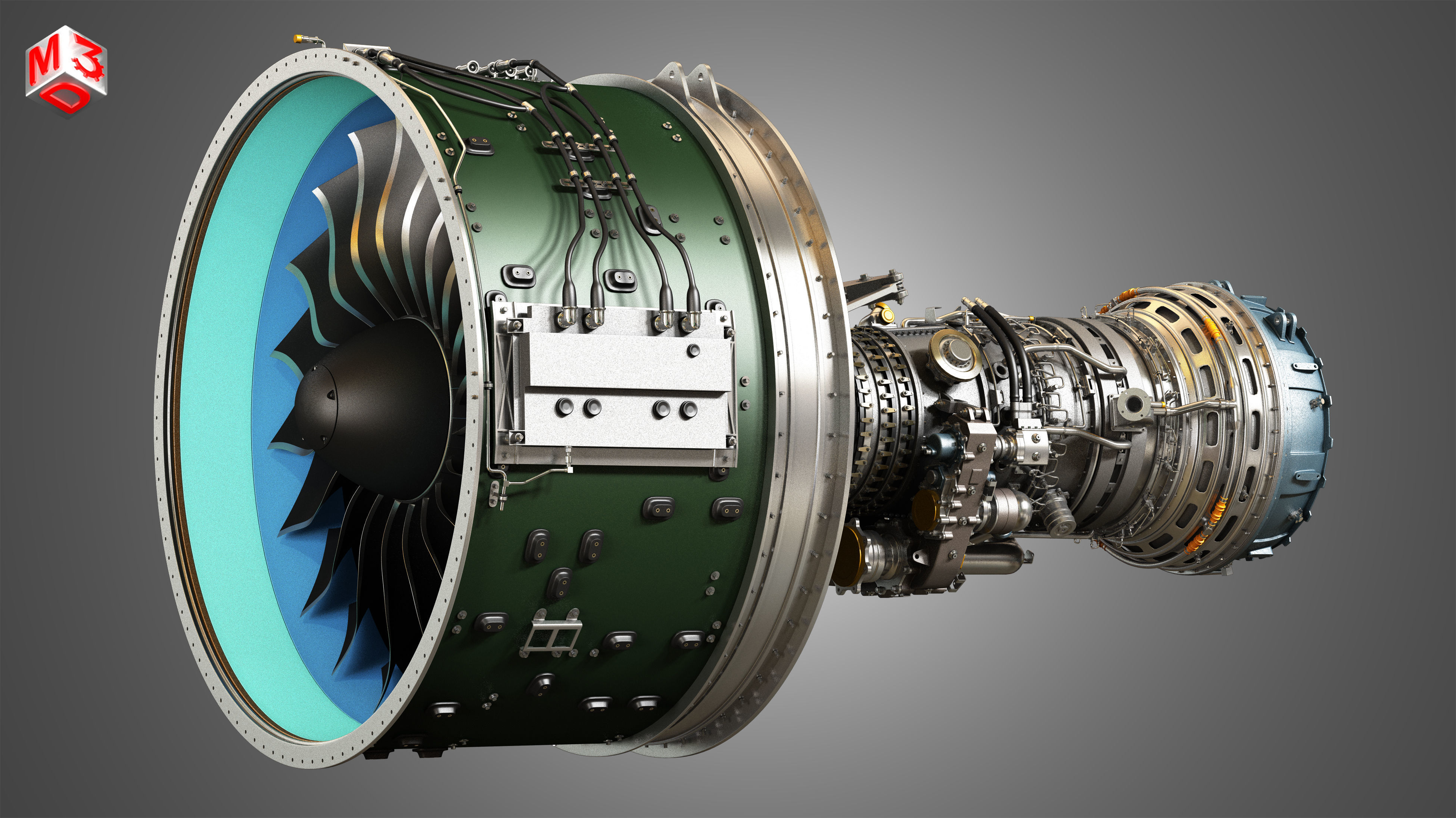 PW GTF Geared Turbofan Engine - with Interior Parts 3D model_21