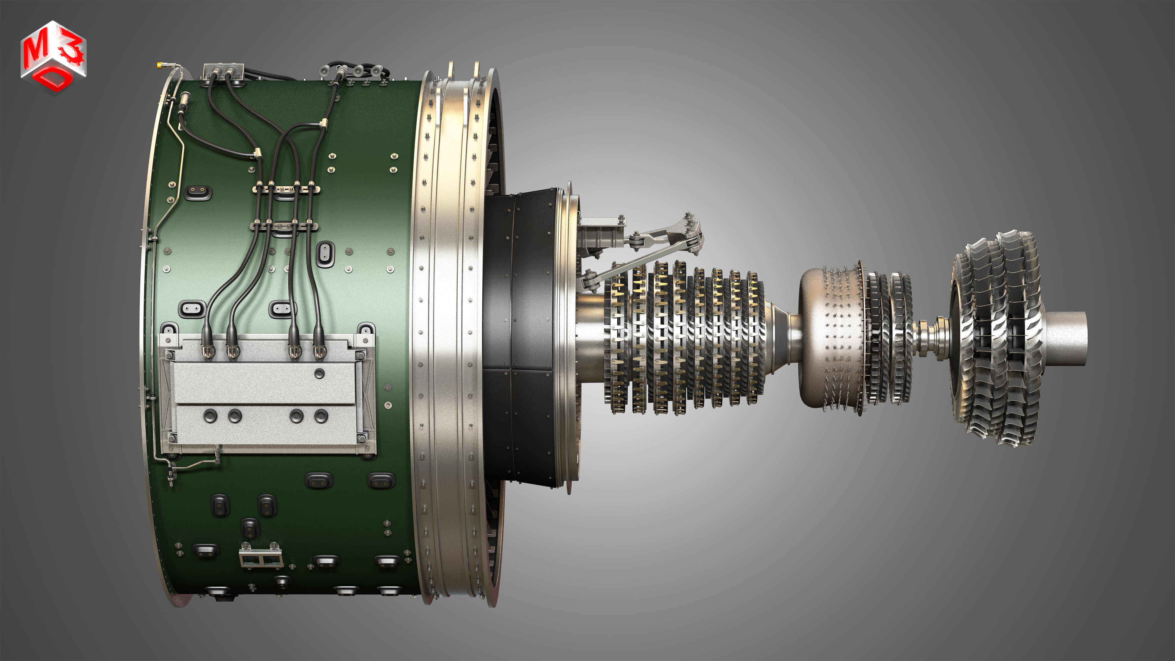 PW GTF Geared Turbofan Engine - with Interior Parts 3D model_14