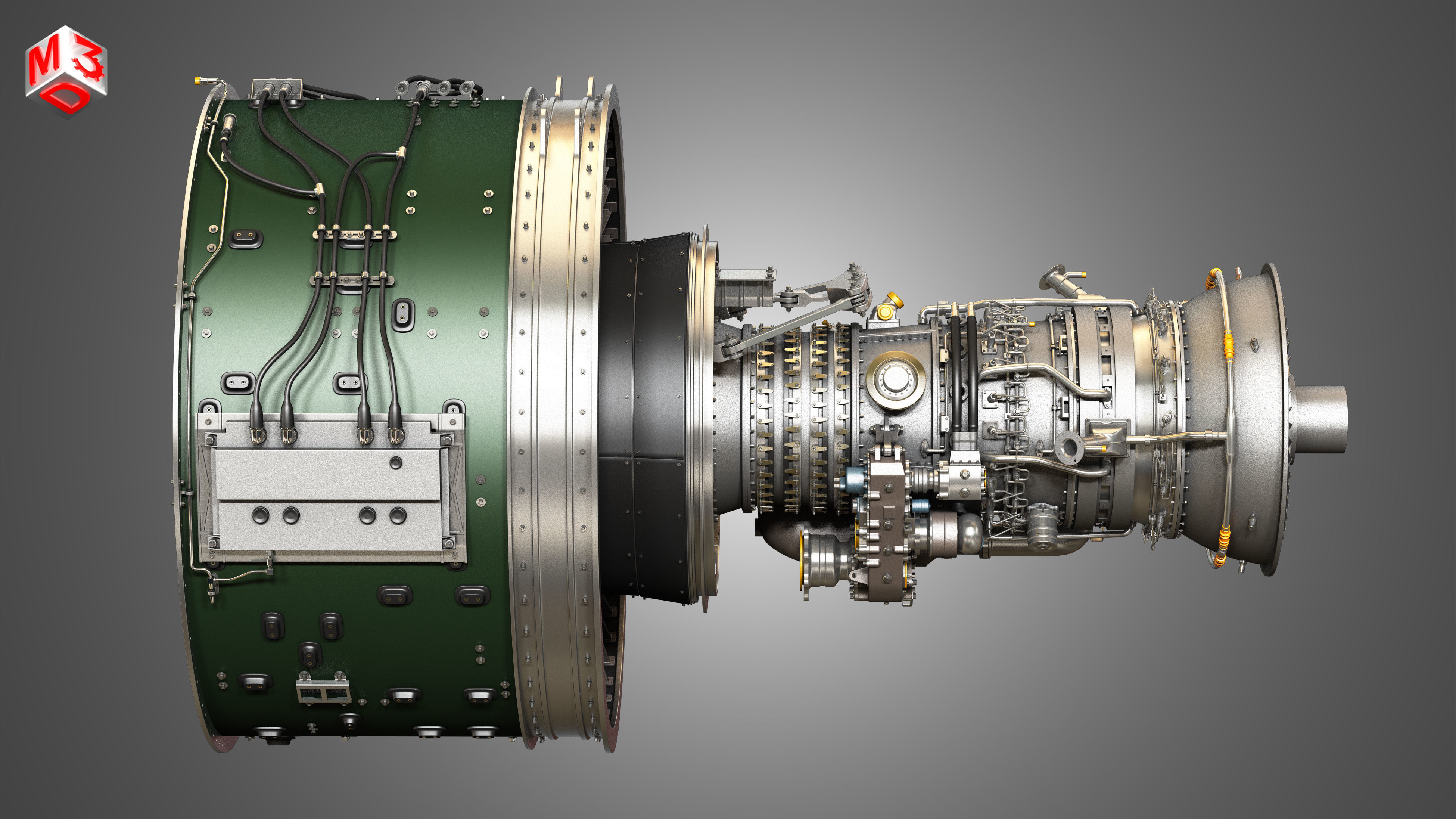 PW GTF Geared Turbofan Engine - with Interior Parts 3D model_7