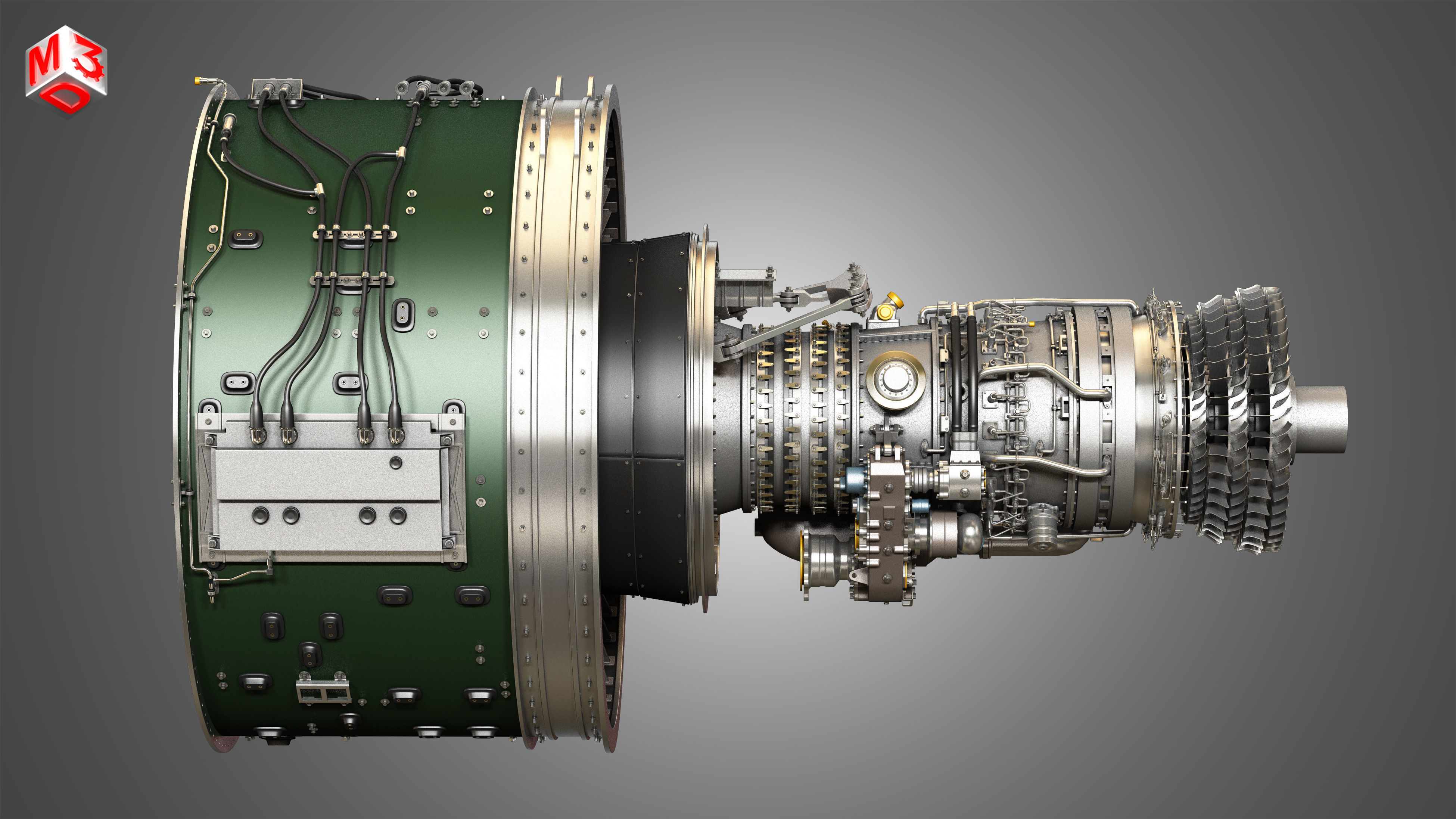 PW GTF Geared Turbofan Engine - with Interior Parts 3D model_9