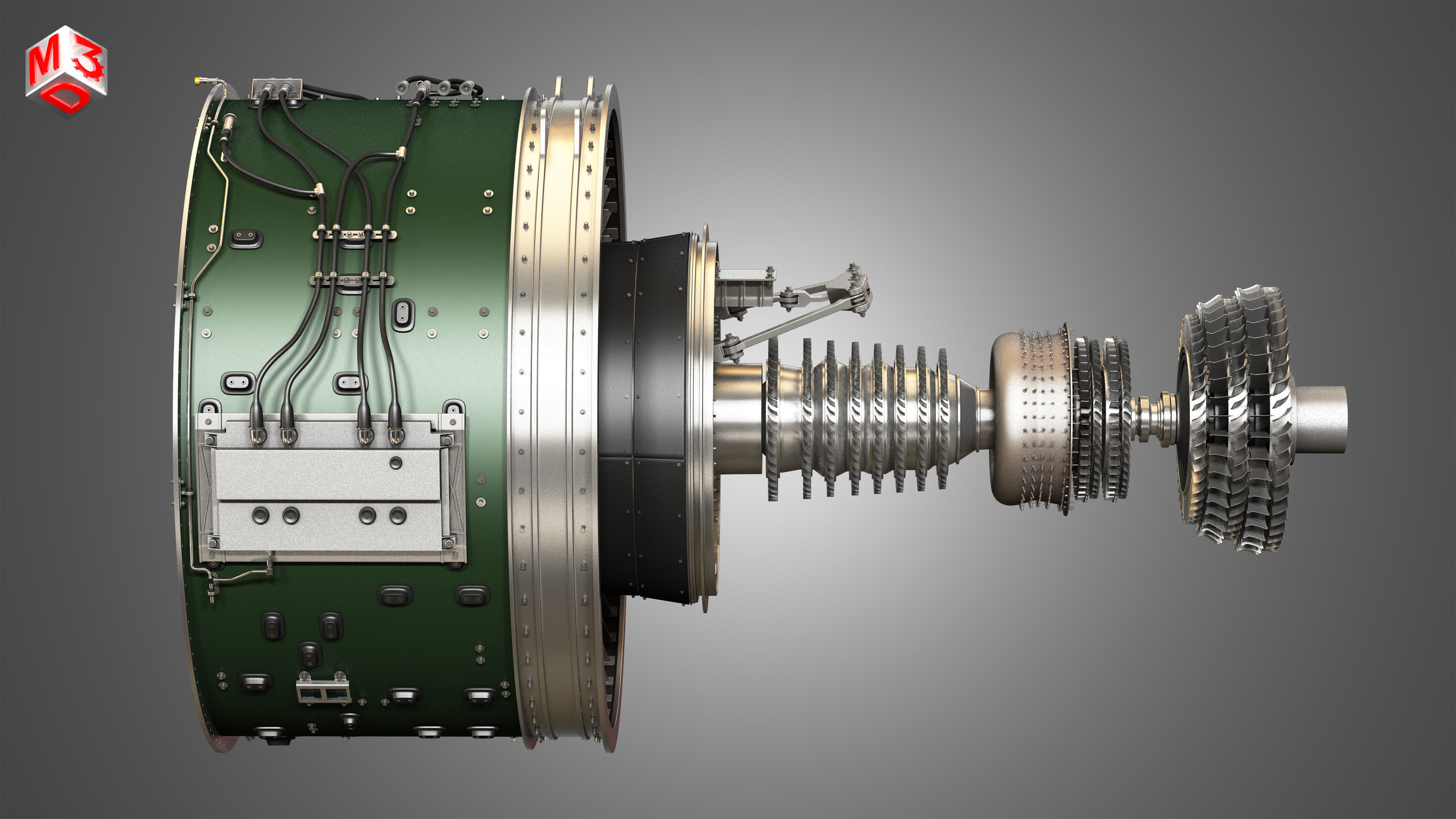 PW GTF Geared Turbofan Engine - with Interior Parts 3D model_15
