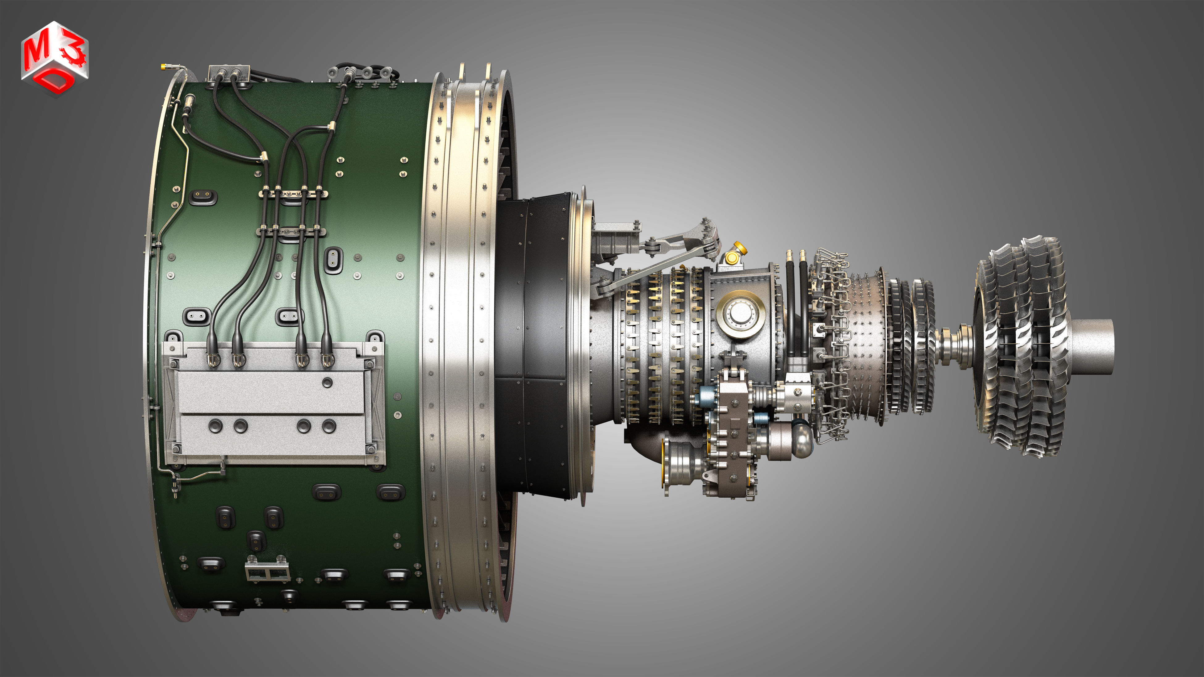 PW GTF Geared Turbofan Engine - with Interior Parts 3D model_12
