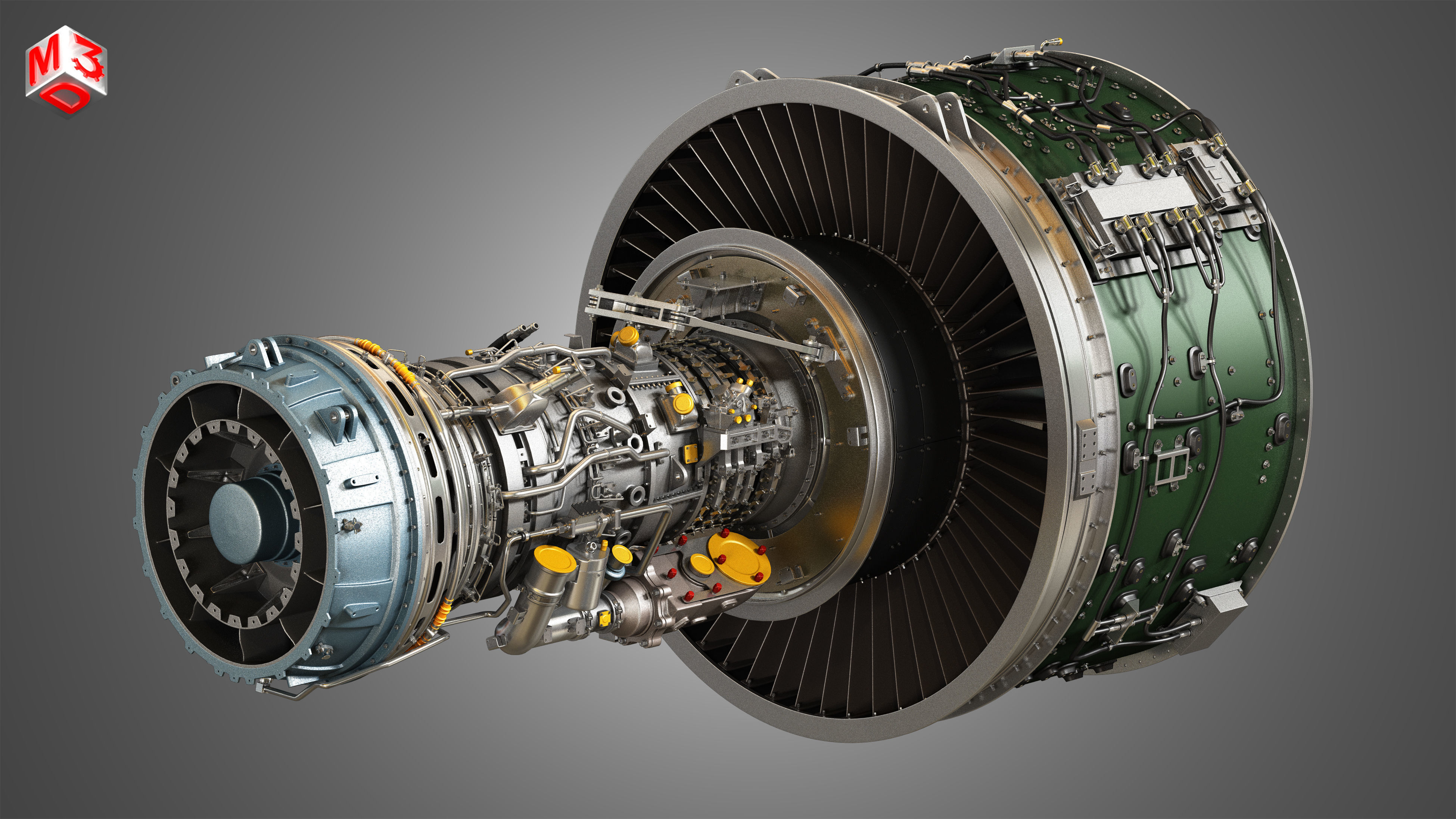 PW GTF Geared Turbofan Engine - with Interior Parts 3D model_2