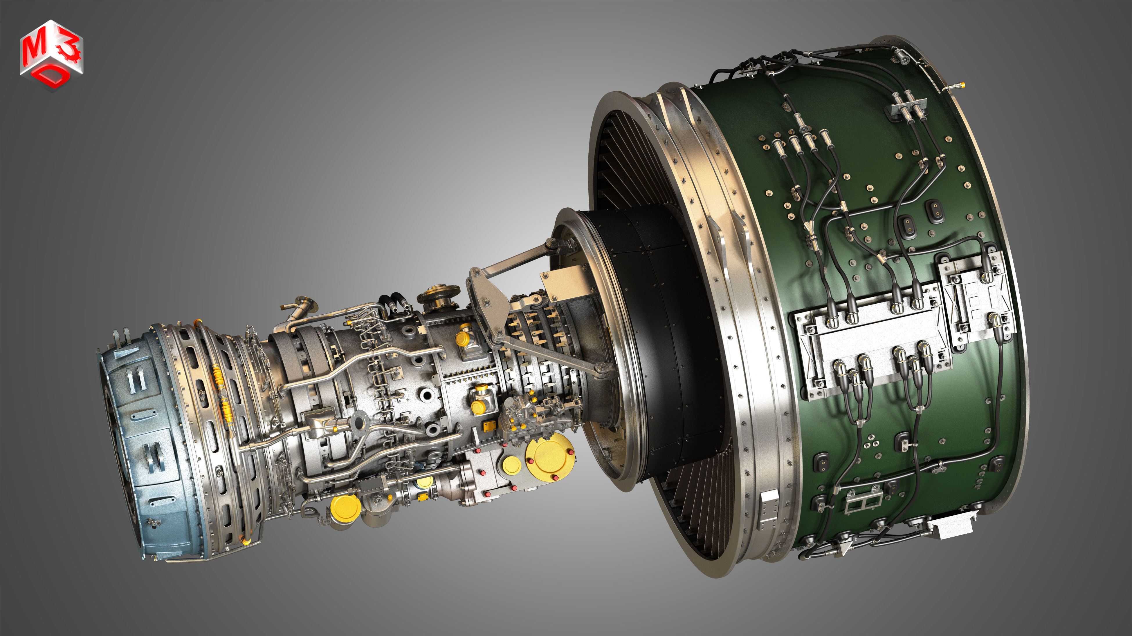 PW GTF Geared Turbofan Engine - with Interior Parts 3D model_26