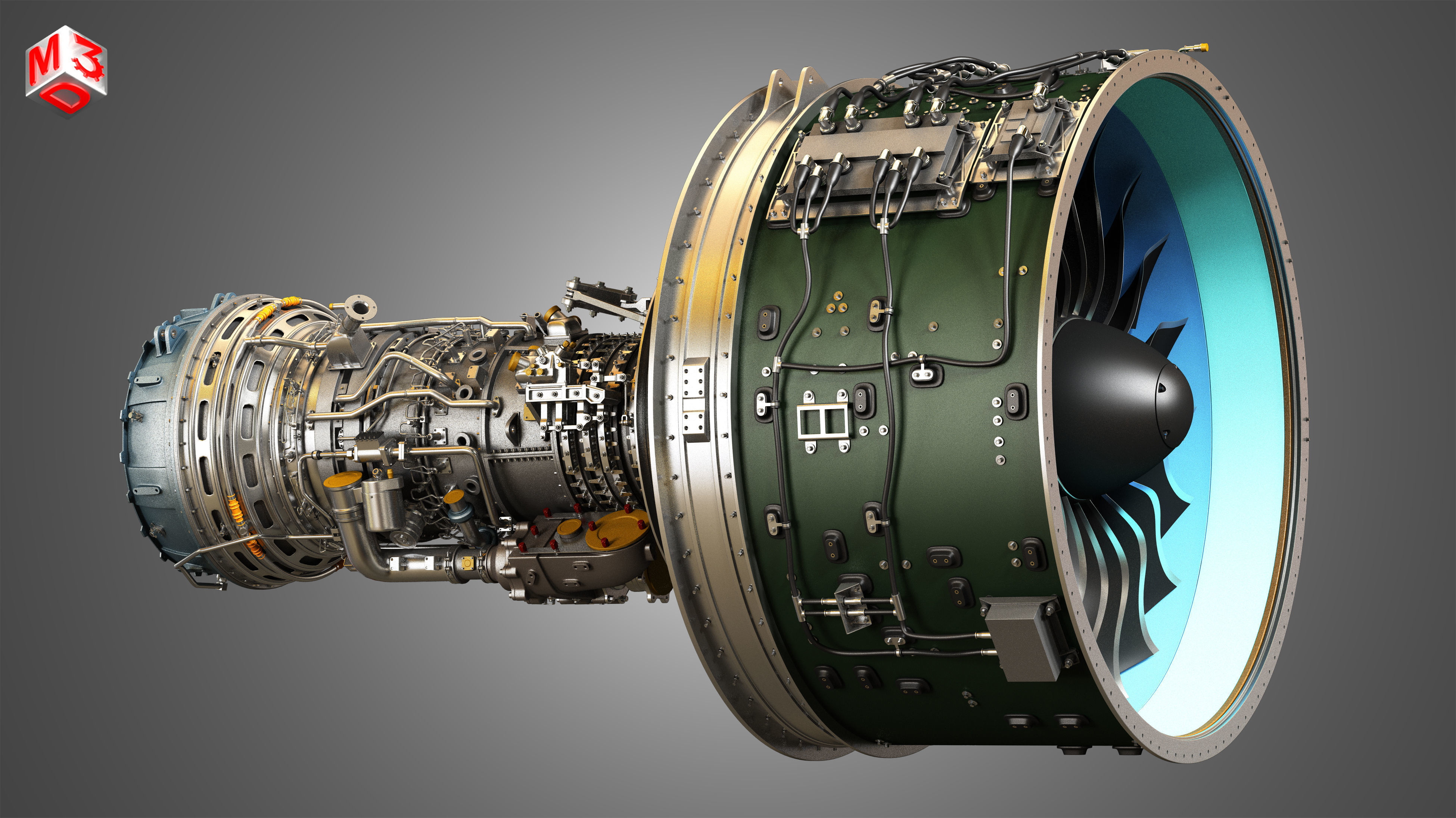 PW GTF Geared Turbofan Engine - with Interior Parts 3D model_23