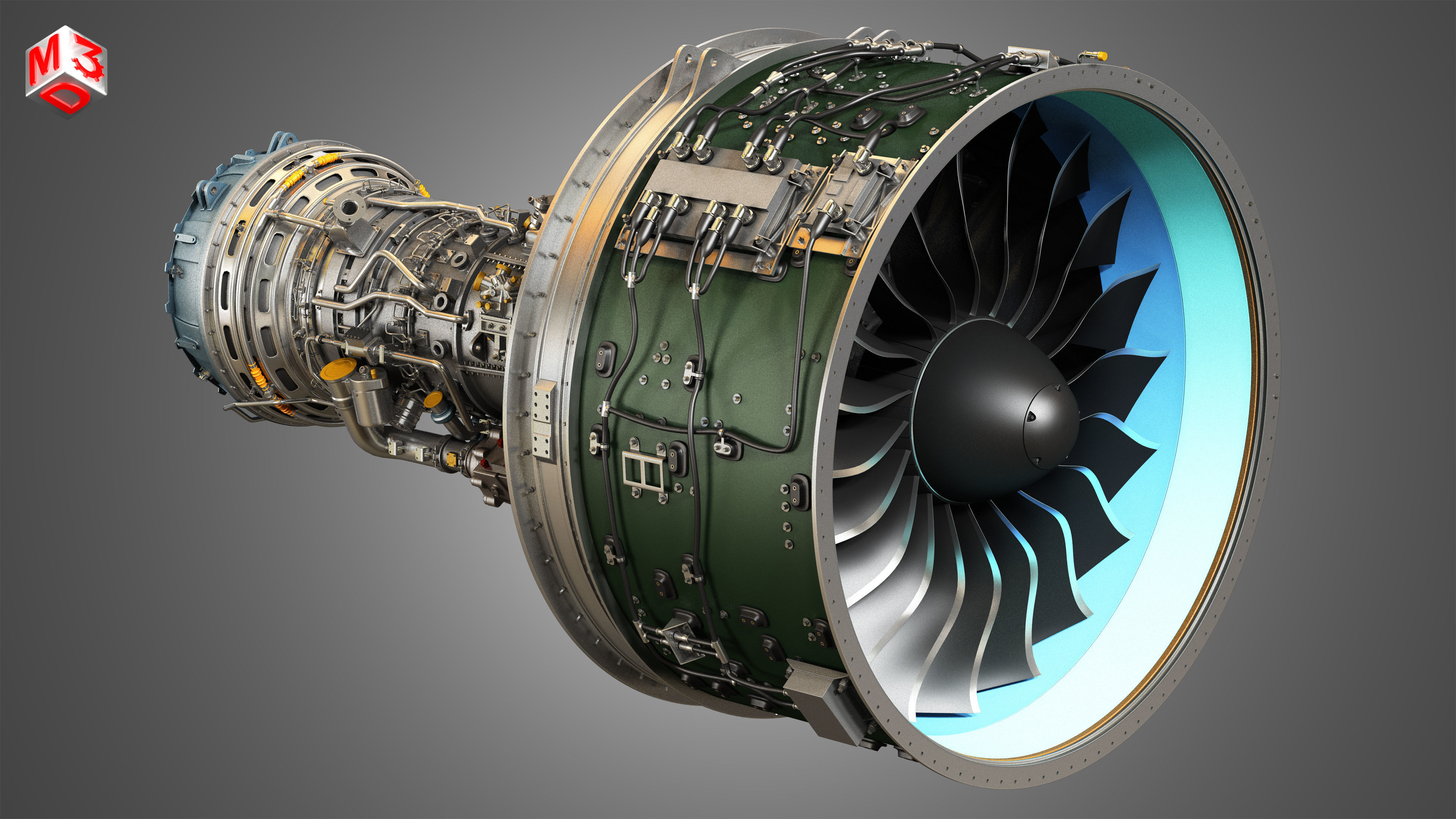 PW GTF Geared Turbofan Engine - with Interior Parts 3D model_3