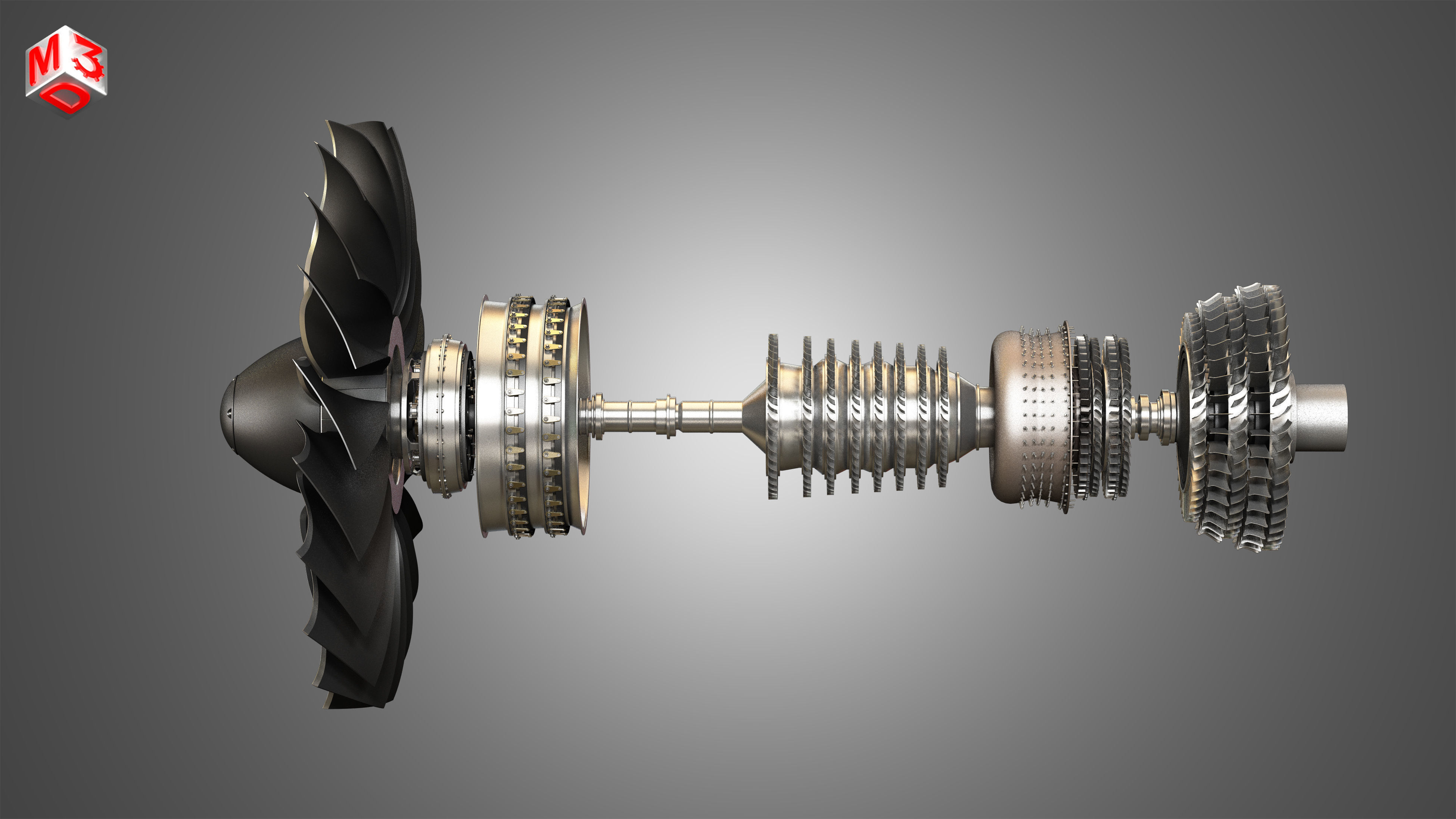 PW GTF Geared Turbofan Engine - with Interior Parts 3D model_17