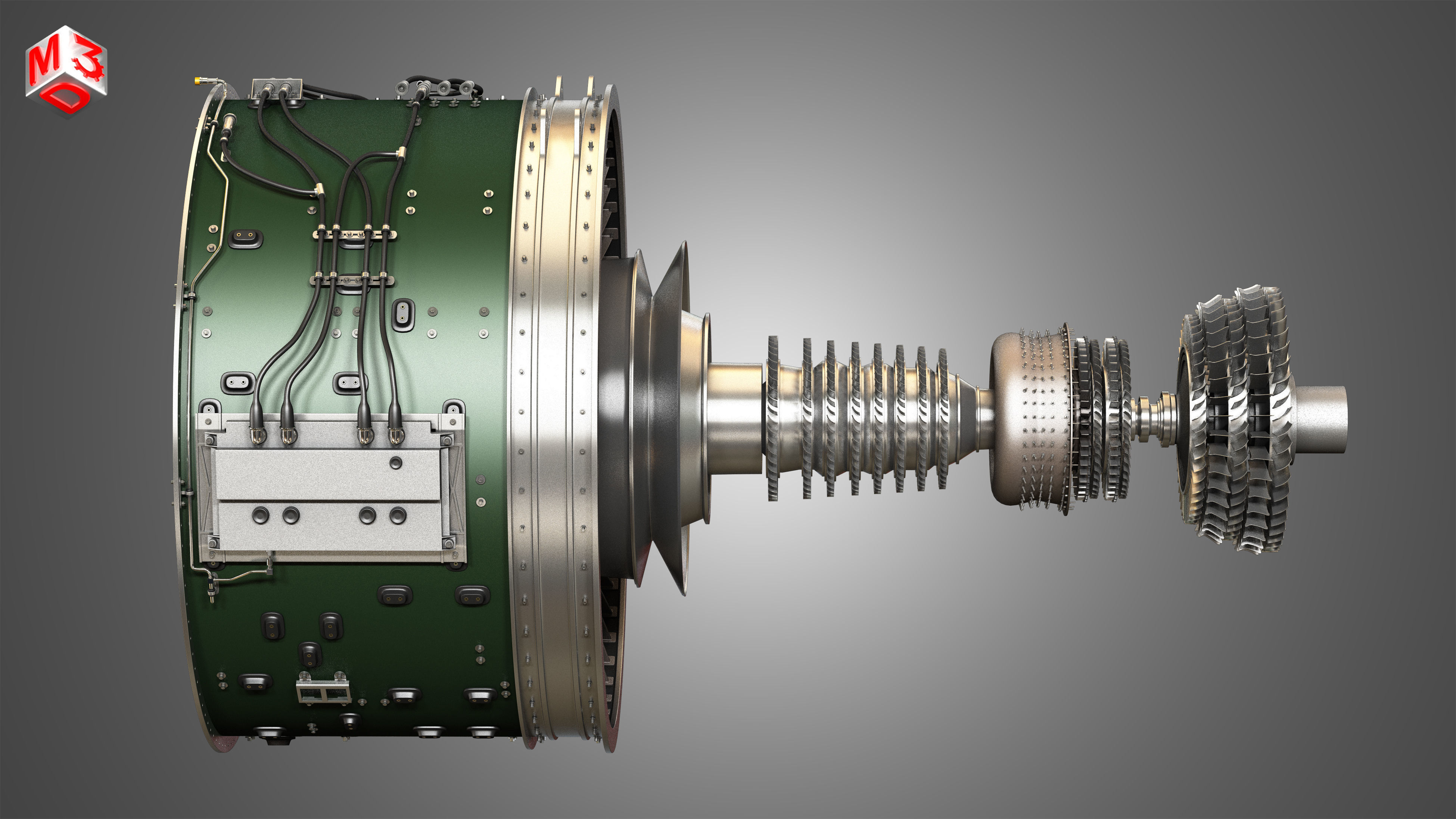 PW GTF Geared Turbofan Engine - with Interior Parts 3D model_16