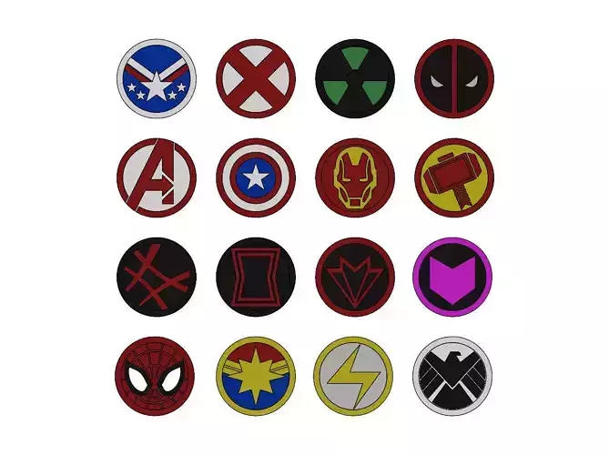 Superhero logos and coins