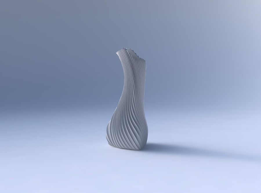 Vase twist puffy bent triangle with bent extruded lines 3 3D print model_4