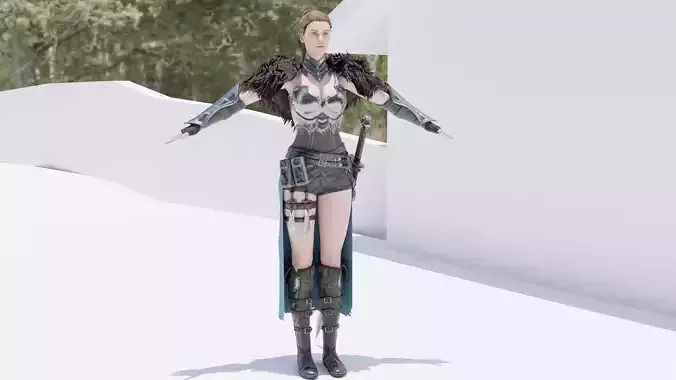 The warrior woman in armor Low-poly 3D model