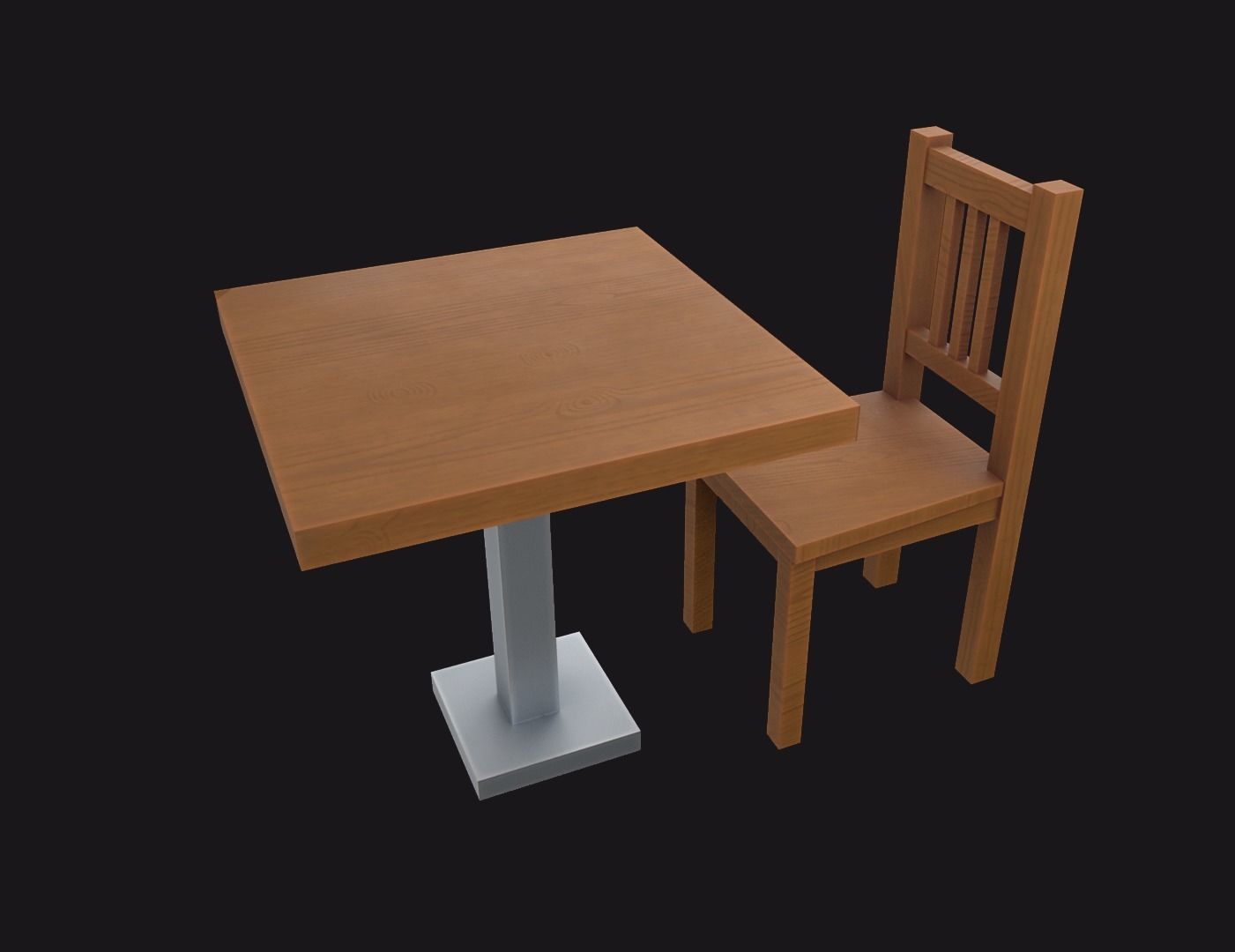 Dining Set four wooden chairs and table Low-poly 3D model_3