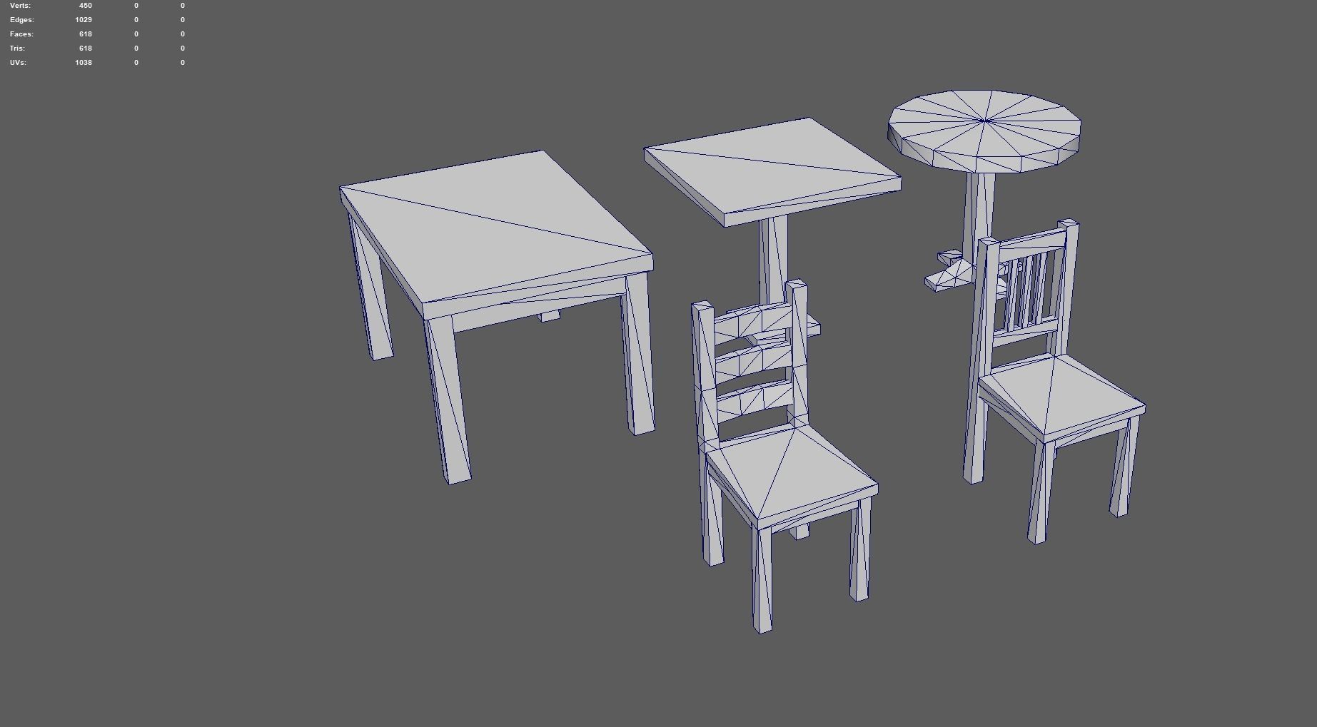 Dining Set four wooden chairs and table Low-poly 3D model_6