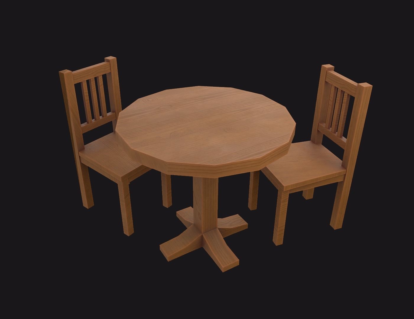 Dining Set four wooden chairs and table Low-poly 3D model_2