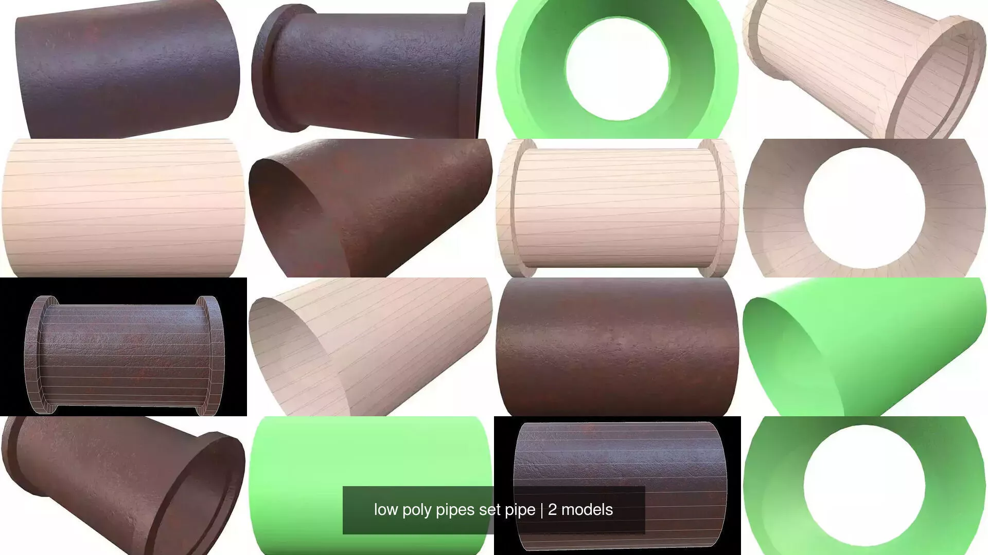 low poly pipes set pipe 3D Model Pack