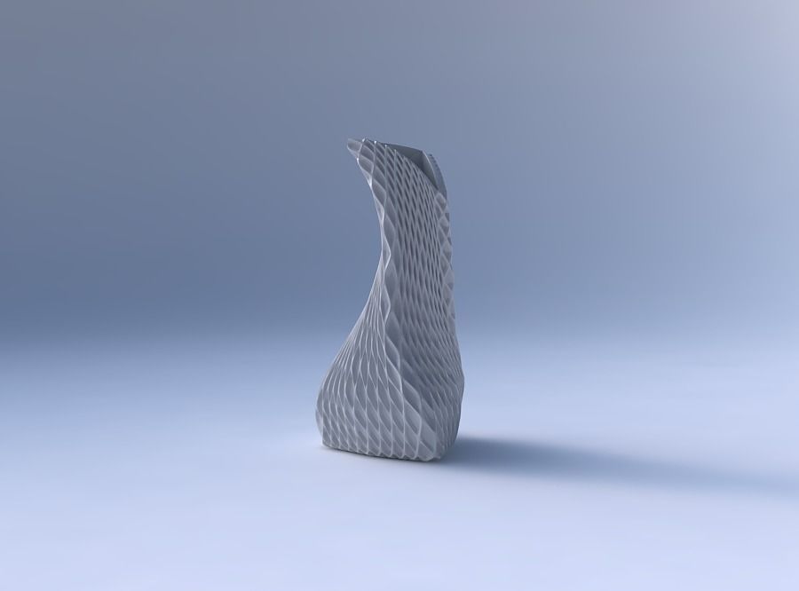 Vase twist puffy bent triangle with grid piramides 3D print model_4