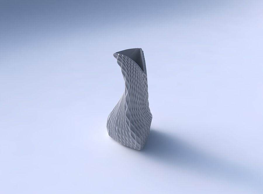 Vase twist puffy bent triangle with grid piramides 3D print model_3