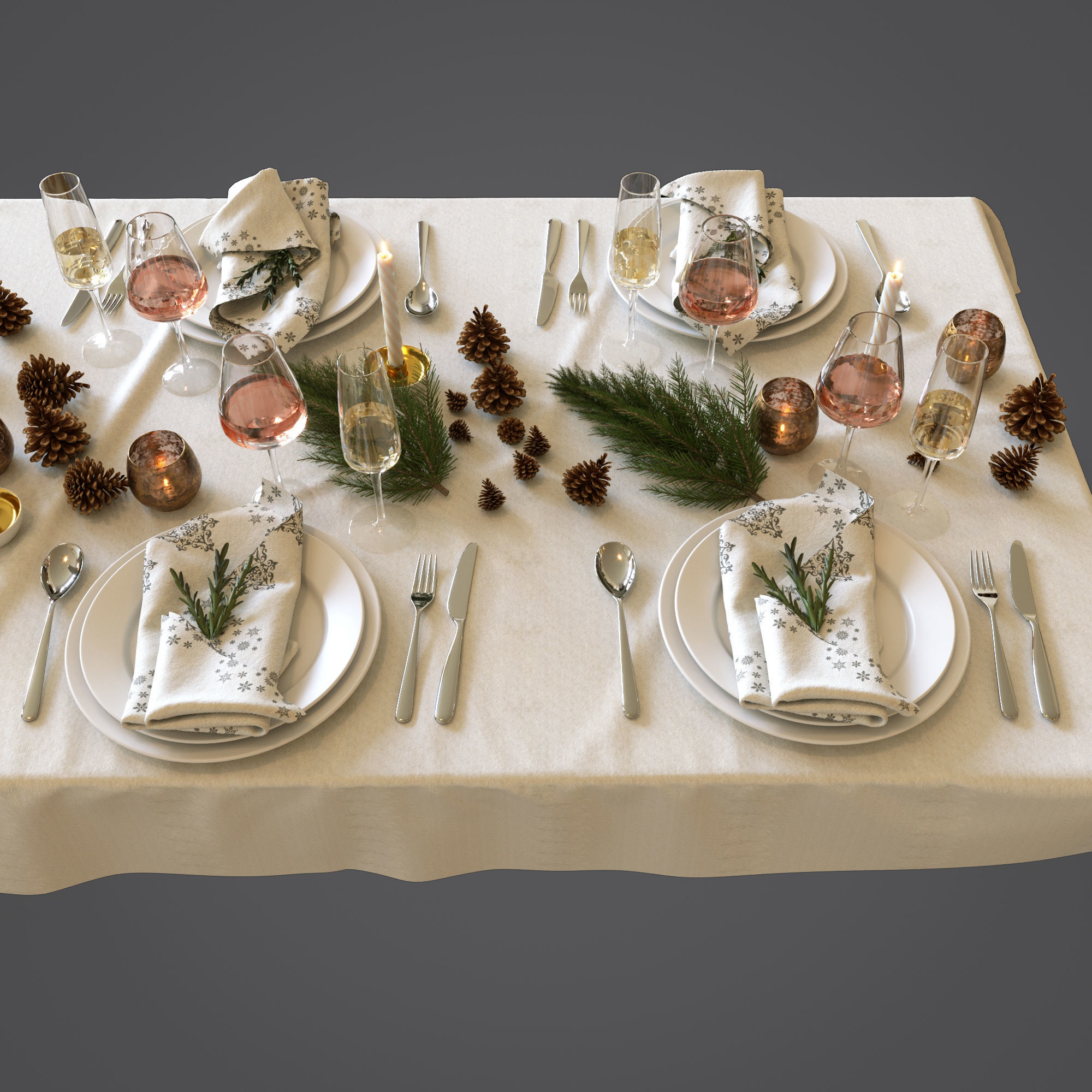 Christmas table setting 3D model_2